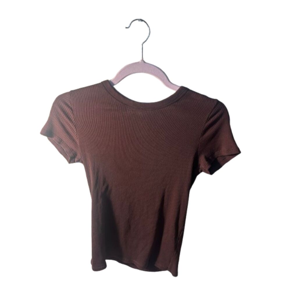 UNIQLO Brown Ribbed Fitted Short Sleeve T-Shirt Size S Y2K